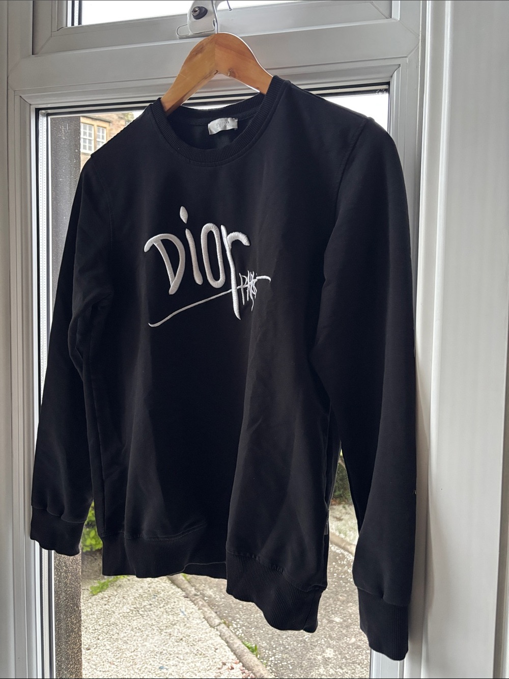 Dior Black Crewneck with White Script Logo